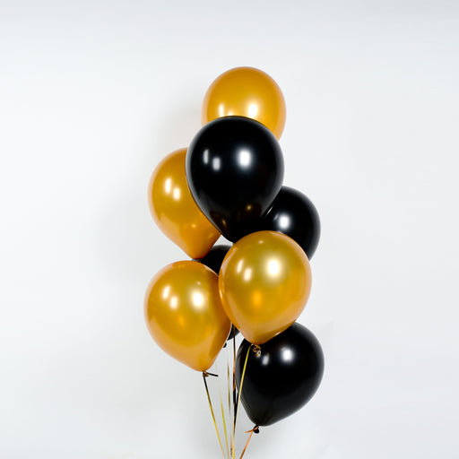 Gold and Black Helium Balloons 8 pieces - Cake Together - Online Birthday Cake Delivery